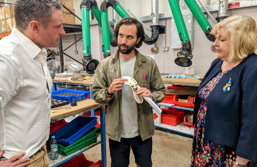 Ben and Minister Jane Hunt visiting International Dance Shoes In Milton Keynes