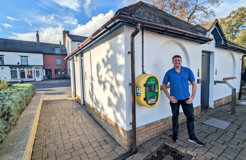 Ben Everitt MP at one of Olney's defibrillator locations