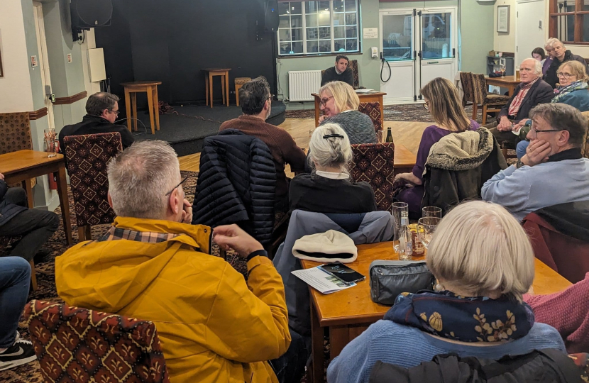 Ben Everitt MP speaking at a public meeting in Hanslope