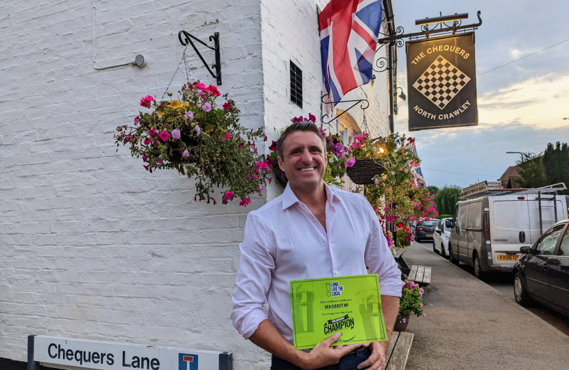 Ben Everitt MP Outside The Chequers In North Crawley