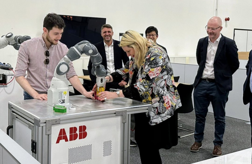 Ben and Minister Mims Davies at ABB Robotics In Milton Keynes