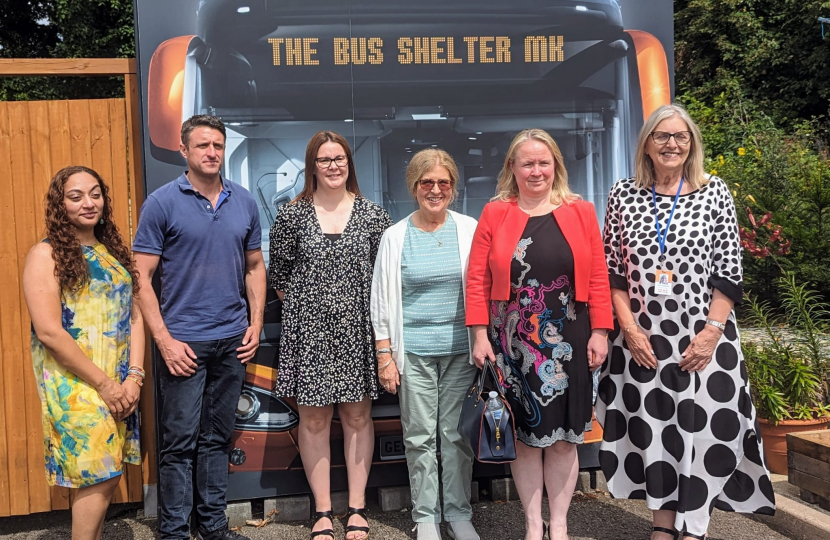 Ben Everitt MP with Minister Felicity Buchan (second from right) and members of the Bus Shelter MK team