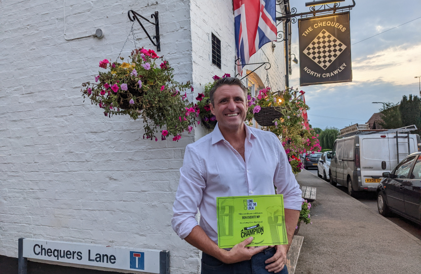 Ben Everitt MP Outside The Chequers In North Crawley