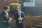 Ben Everitt MP (left) with Police and Crime Commissioner Matthew Barber outside Milton Keynes police station