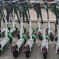 a row of e-scooters parked in Milton Keynes