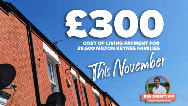 £300 Cost Of Living Payment for 29,600 families in Milton Keynes