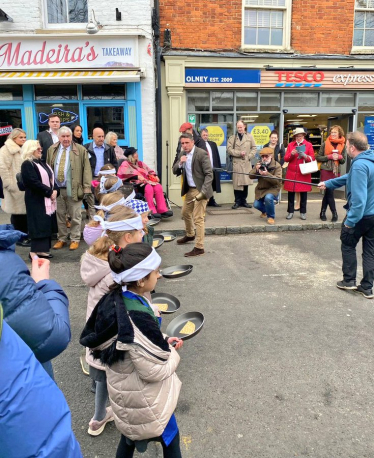 Ben Everitt MP at Olney Pancake Day Races