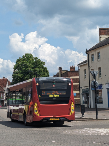 The number 21 bus in Newport Pagnell