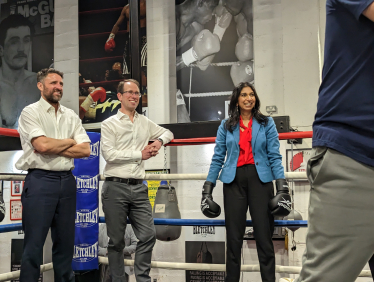 Home Secretary Suella Braverman at Boxing Clever MK with Ben Everitt MP and Police & Crime Commissioner Matthew Barber