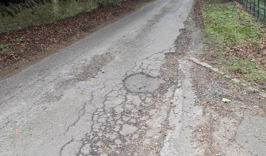 a badly damaged Milton Keynes road